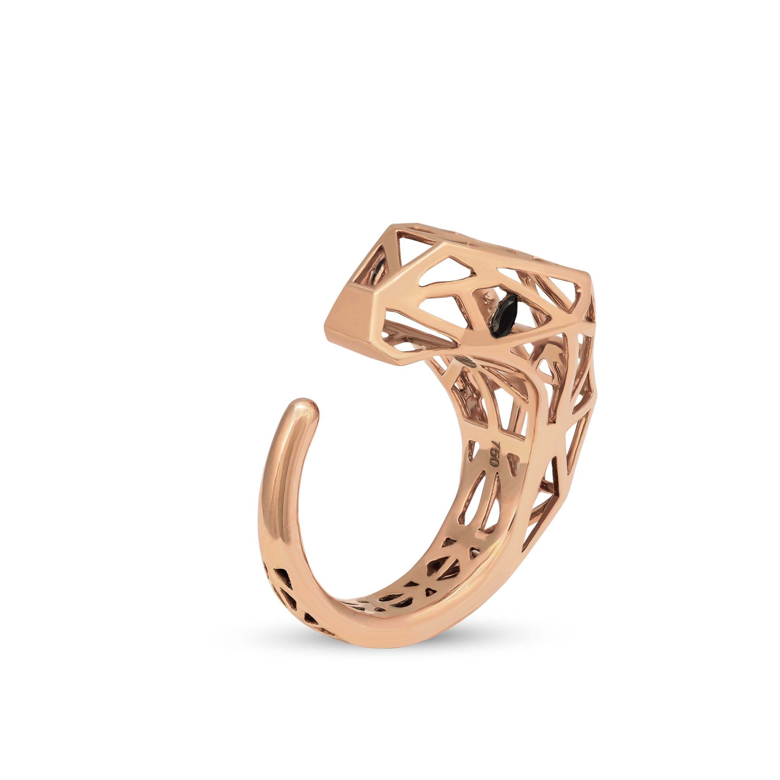 Snake Shape Ring in 18k Rose Gold with Black Onyx Stone